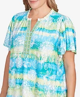 Ruby Rd. Plus Batik Embroidered Tie Dye Puff Print Top