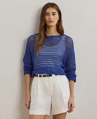 Lauren Ralph Lauren Women's Pointelle-Knit Linen-Blend Sweater