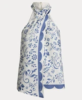 Lauren Ralph Lauren Women's Floral Linen Sleeveless Halter Blouse