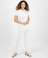 Style & Co Petite Eyelet-Detail Cotton Camp Shirt, Exclusively at Macy's