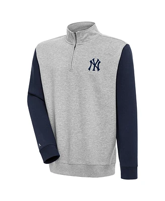 Antigua Men's Heather Gray/Navy New York Yankees Victory Color Block Quarter-Zip Pullover Sweatshirt