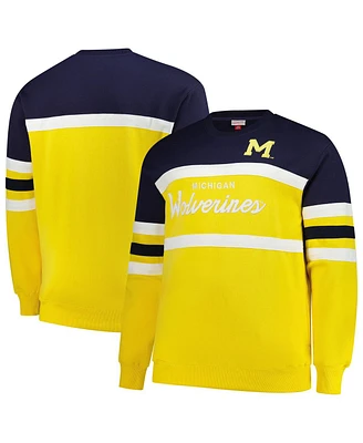 Mitchell & Ness Men's Maize Michigan Wolverines Big Tall Vintage Logo Head Coach Fleece Pullover Sweatshirt