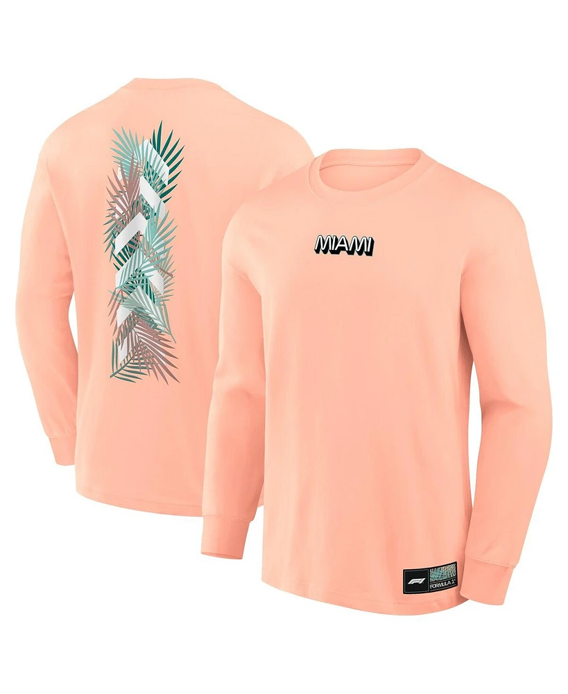 Formula 1 Men's Coral Miami Palms Chevron Long Sleeve T-Shirt