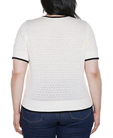 Belldini Plus Bow Detail Pointelle Short Sleeve Sweater