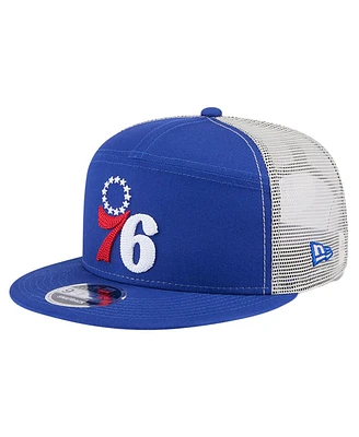 New Era Men's Philadelphia 76ers Blue Victory Grove Split Panel 9FIFTY Snapback Hat