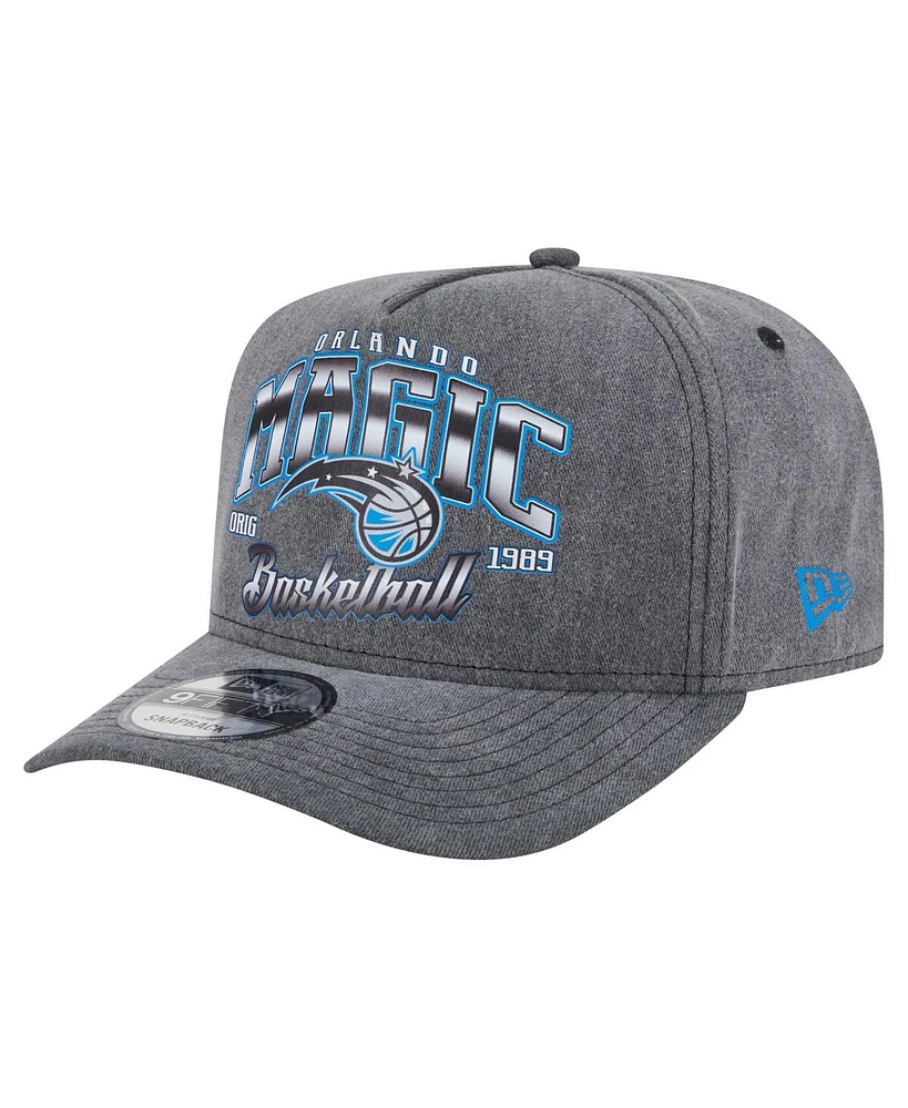 New Era Men's Charcoal Orlando Magic Throwback Washed Pre-Curved 9FIFTY Snapback Hat