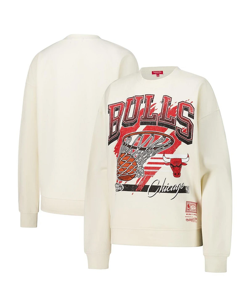 Mitchell & Ness Women's Cream Chicago Bulls Brush Bucket Pullover Sweatshirt
