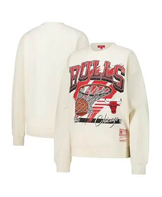 Mitchell & Ness Women's Cream Chicago Bulls Brush Bucket Pullover Sweatshirt