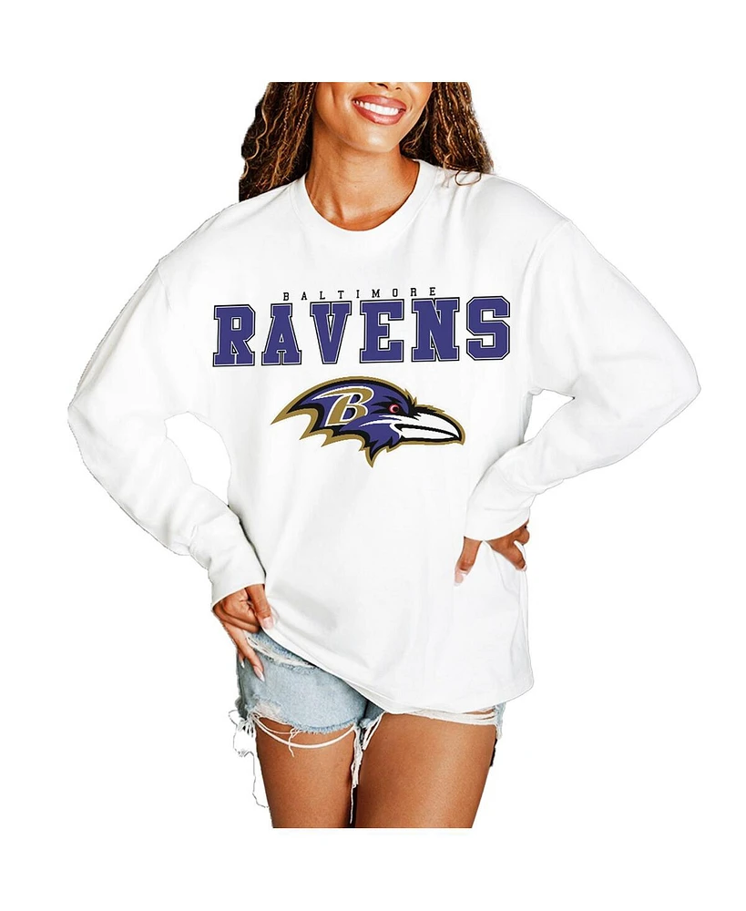 Gameday Couture Women's White Baltimore Ravens Big Goals Oversized Long Sleeve T-Shirt