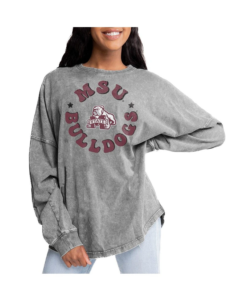 Gameday Couture Women's Gray Mississippi State Bulldogs Playing Around Faded Wash Oversized Long Sleeve T-Shirt