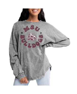 Gameday Couture Women's Gray Mississippi State Bulldogs Playing Around Faded Wash Oversized Long Sleeve T-Shirt