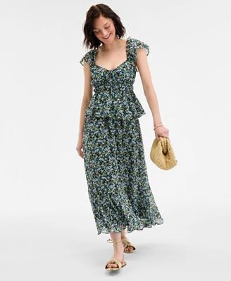 On 34th Womens Floral Flutter Sleeve Tie Tank Floral Tiered Midi Skirt Exclusively At Macys