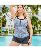 Free Country Plus Mesh Zip-Up Tankini Top