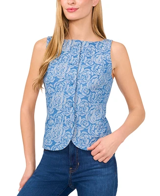 CeCe Women's Floral Jacquard Denim Button-Front Vest