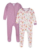 Gerber Baby Girls 4-Pack Snug Fit Footed Cotton Pajamas, Apple & Woodland Floral, 12 Months
