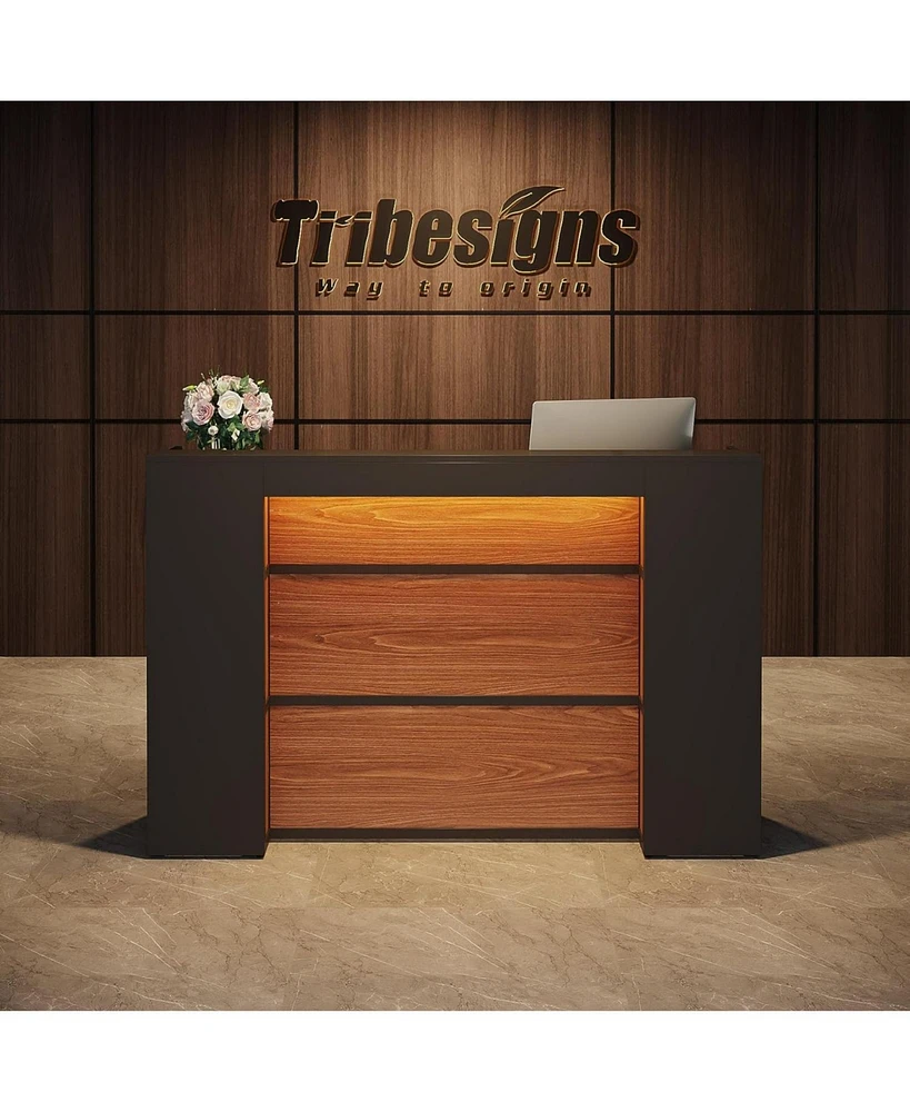 Tribesigns Reception Desk with Led Lights, 63 Inches Front Counter for Checkout, Lobby, Salon, Retail, Modern Large Table Store Shop