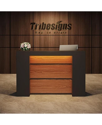 Tribesigns Reception Desk with Led Lights, 63 Inches Front Counter for Checkout, Lobby, Salon, Retail, Modern Large Table Store Shop