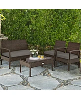 Gymax 8PCS Rattan Patio Conversation Set Outdoor Furniture Set Garden w/ Cushion