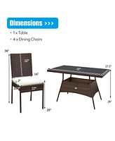 Gymax 5PCS Rattan Patio Dining Table & Chair Set Outdoor Furniture Set w/ Cushion