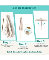Gymax 10FT Patio Umbrella Table Market Umbrella w/ 8 Bamboo Ribs Pulley Lift & Ventilation Hole