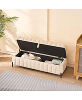 49.21 Inch Wide Velvet Upholstered Storage Bench with Flip Top Hidden Compartment for Bedroom Living Room Entryway or Window Seating Area-The Pop Home