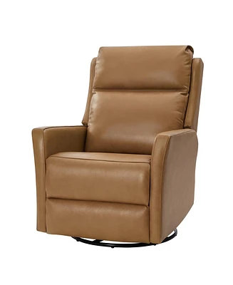 Paula Transitional Genuine Leather Power Swivel and Rocking Recliner with Type-c Usb Charging Ports