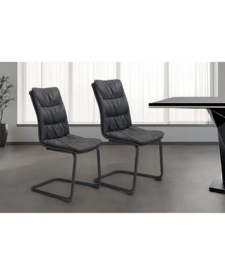Set of 2 Tufted Upholstered Faux Leather Dining Side Chairs for Room