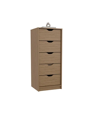 Houma 5 Drawers Narrow Dresser, Slim Storage Chest of Drawers, Natural Oak