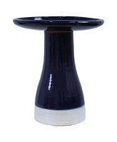 21" H Ceramic Bird Bath for Outside - Hand-Painted Outdoor Bird Bath Bowl, Uv/Frost-Resistant Finish - Midnight Blue - Ribbed Pedestal