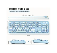Computer Keyboard Wired, Plug Play Usb Retro Round Typewriter Keyboard, Full Size Wired Keyboard with Foldable Stands for Laptop and Office Pc