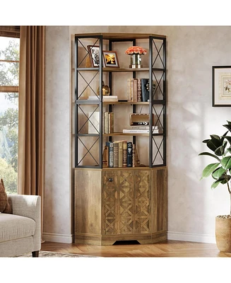 Tribesigns 7-Tier Industrial Corner Bookshelf, 76-Inch Tall Corner Cabinet Bookcase with Storage Rack, Freestanding Display Shelving Unit for Living R