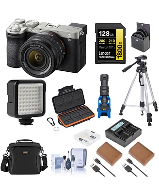Sony Alpha a7C Ii Mirrorless Camera with Fe 28-60mm f/4-5.6 Lens, Silver, Bundle with 2x Np-FZ100 Battery, 128GB Memory Card and Shotgun Microphone