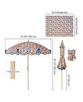 LAGarden Our Beach Umbrella for 6ft Beech Wood Pole w/ Tablecloth Printed Lemon Tree for Outdoor Garden Summer Event Planning Small Patio Balcony