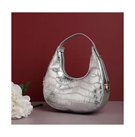 Women's Silver Textured Leather Handbag