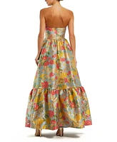Mac Duggal Women's Strapless Brocade Floral Gown With Ruffle Hem