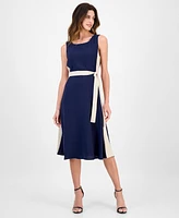 Connected Women's Two-Tone Tie-Waist Dress