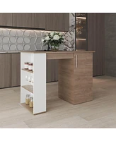 Rossiter Kitchen Island, 1 Door, 5 Shelves, Natural Oak/White