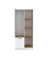 Ferndale Armoire, 1 Door, 1 Drawer, 4 Shelves, White/Natural Oak