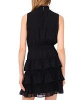 1.state Women's Smocked Sleeveless Mock Neck Tiered Mini Dress