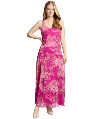 Jones New York Petite Printed Scoop-Neck Tiered Dress
