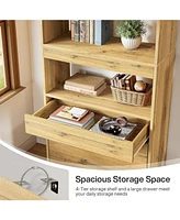 Tribesigns Modern 71" Tall Book Shelf with Storage, Bookshelf with File Cabinet and Drawers, Oak Bookcase for Home Office, Living Room