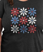Hybrid Apparel Plus Americana Flowers Graphic Crew Neck T-Shirt