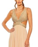 Mac Duggal Women's Lace Up Rhinestone Embellished Cut Out Gown