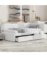 Twin Size Upholstered Daybed with 2 Drawers, White