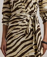 Lauren Ralph Petite Zebra-Print Tie-Front Crepe Shirtdress