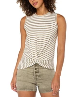 Liverpool Los Angeles Women's Striped Cotton Crewneck Twist-Front Sleeveless Top