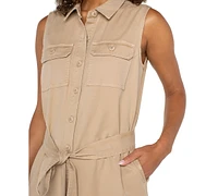 Liverpool Los Angeles Women's Sleeveless Tie-Waist Shirt Dress
