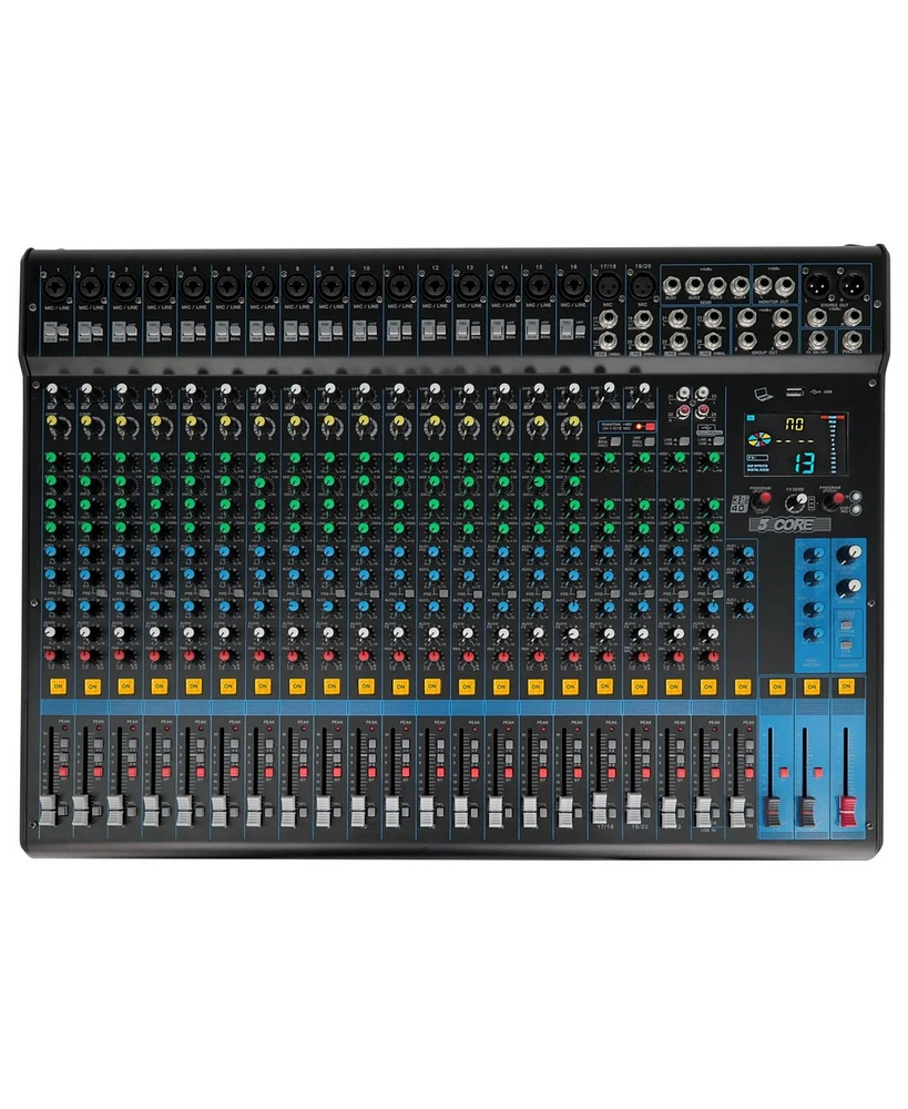 5 Core Dj Audio Mixer 24 Channel Stereo Sound Board w 256 effects Usb Bluetooth 48V Phantom Power