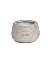 LuxenHome Speckled Off White and Brown Textured Ribbed Bowl -Inch Tall MgO Planter