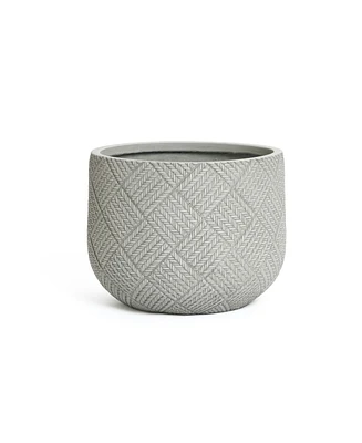 LuxenHome Misty Gray Glen Pattern -Inch Tall MgO Round Planter